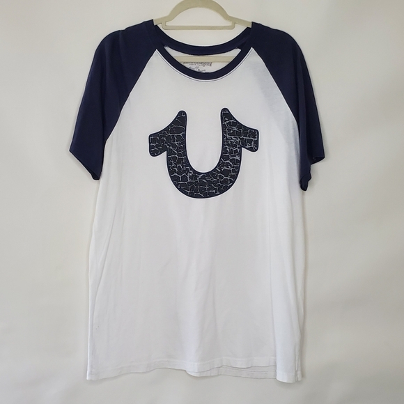 True Religion Horseshoe Buddha Men's Tee Shirt Size XL Logo Cotton Baseball Top - Picture 1 of 9